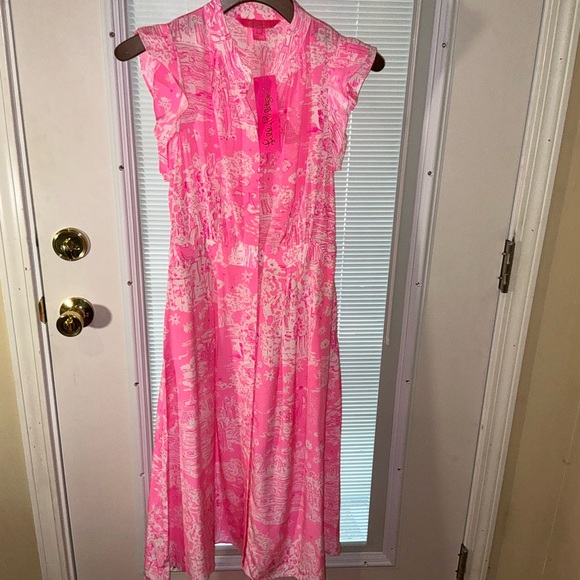 Lilly Pulitzer🦄 NWT Palm Beach Silk Midi Dress Pop Up Skinny Dipping 🦄 - Picture 3 of 12